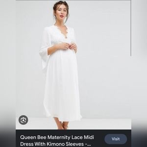 Queen Bee Maternity Lace Midi Dress With Kimono Sleeves - White